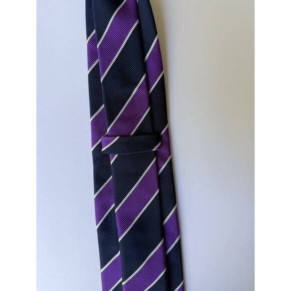 CHARLES‎ TYRWHITT Men's 100% Silk Necktie Designer Blue Purple White Striped EUC - Picture 5 of 8